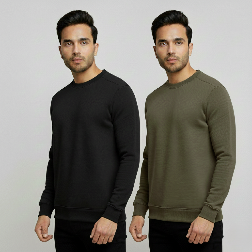 Mens Solid Black & Olive Sweatshirt Pack of 2