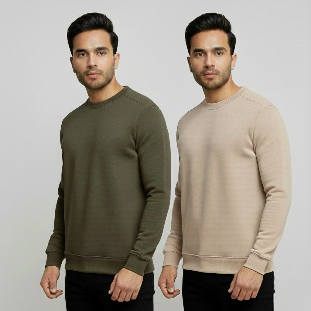 Mens Solid Olive & Light Beige Sweatshirt Pack of 2