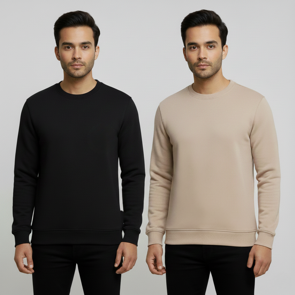 Mens Solid Black & Light Beige Sweatshirt Pack of 2