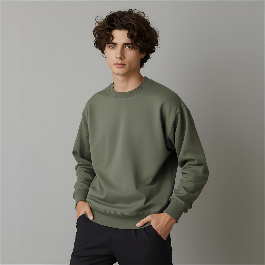 Mens Solid Olive Sweatshirt